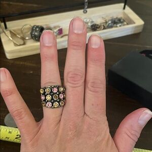 Pink and Yellow Crystal Dome Ring - Women Jewelry